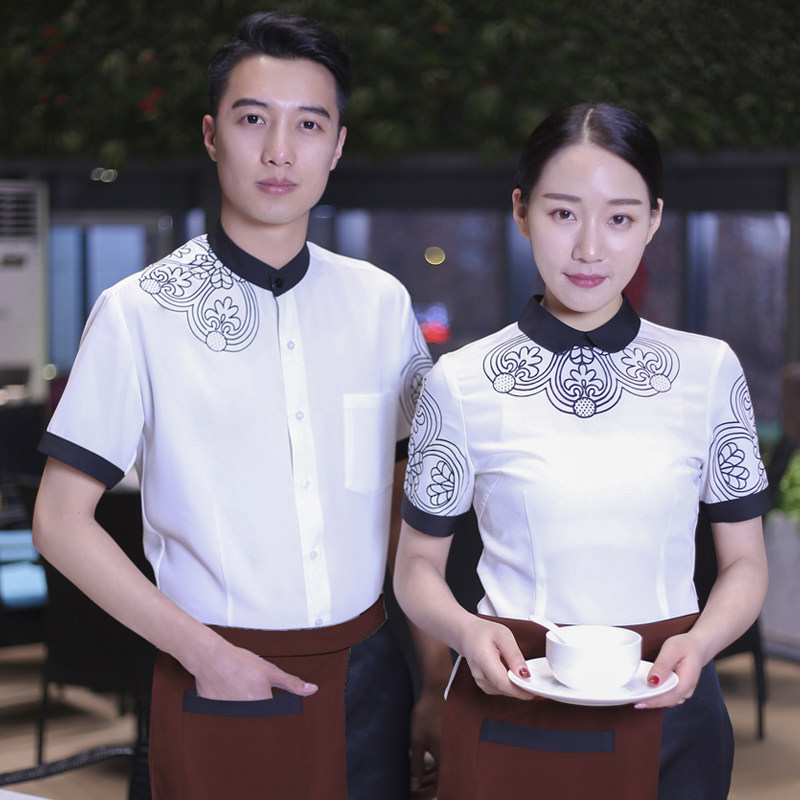 餐厅服务员工作服短袖女特色茶楼酒店餐饮农家乐迎宾工衣定制夏男