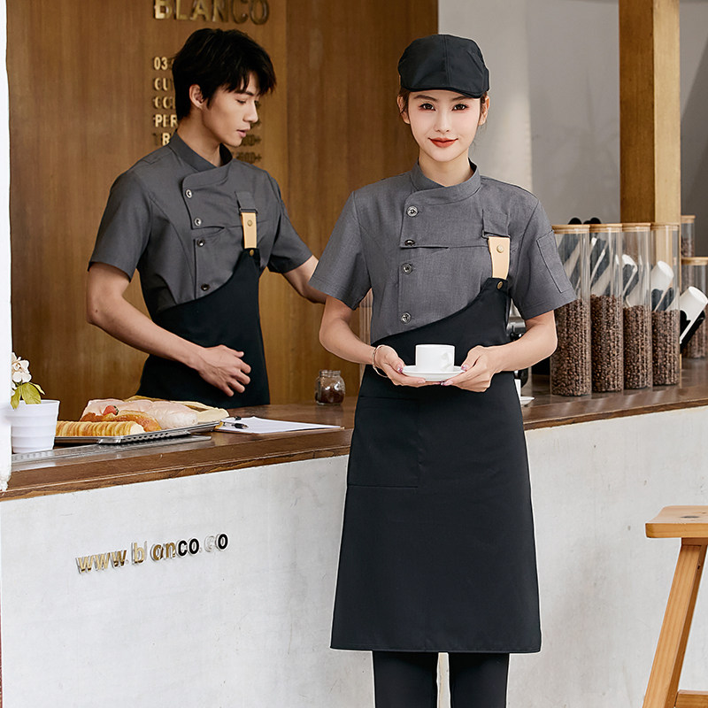 夏季西餐厅厨师服男装餐饮酒店饭店服务员时尚短袖工服定制