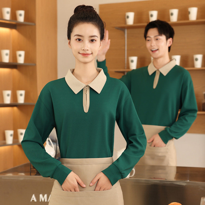 餐饮卫衣定制服务员工作服餐厅烧烤火锅饭店秋冬翻领工装女印logo