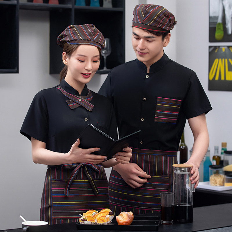 餐饮工作服短袖夏季餐厅酒店饭店火锅店前台服务员时尚定制款男女