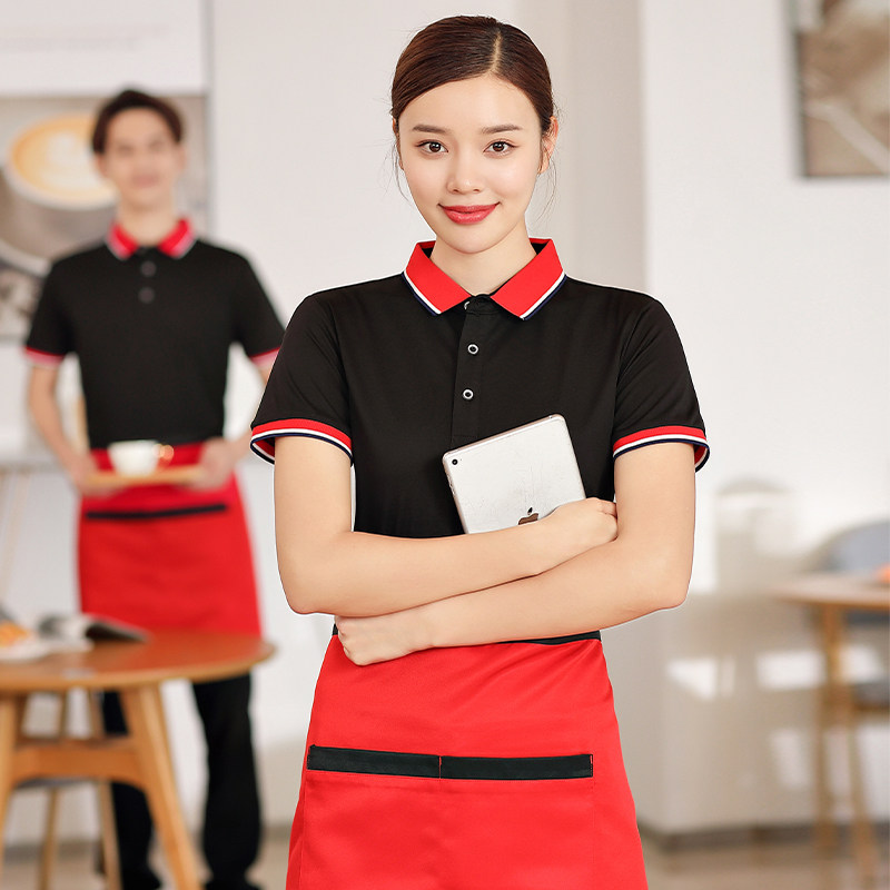 餐饮制服订制夏季短袖饭厅饭店火锅店奶茶店服务员T恤定制女男