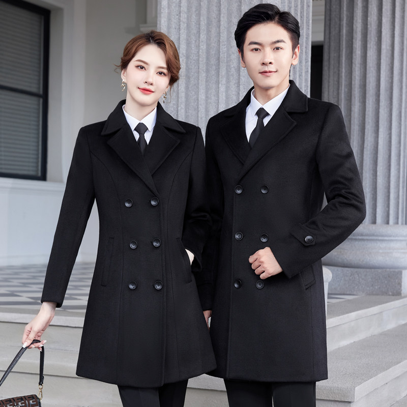 冬季加棉加厚羊毛呢大衣工作服女银行前台职业装酒店经理工装外套