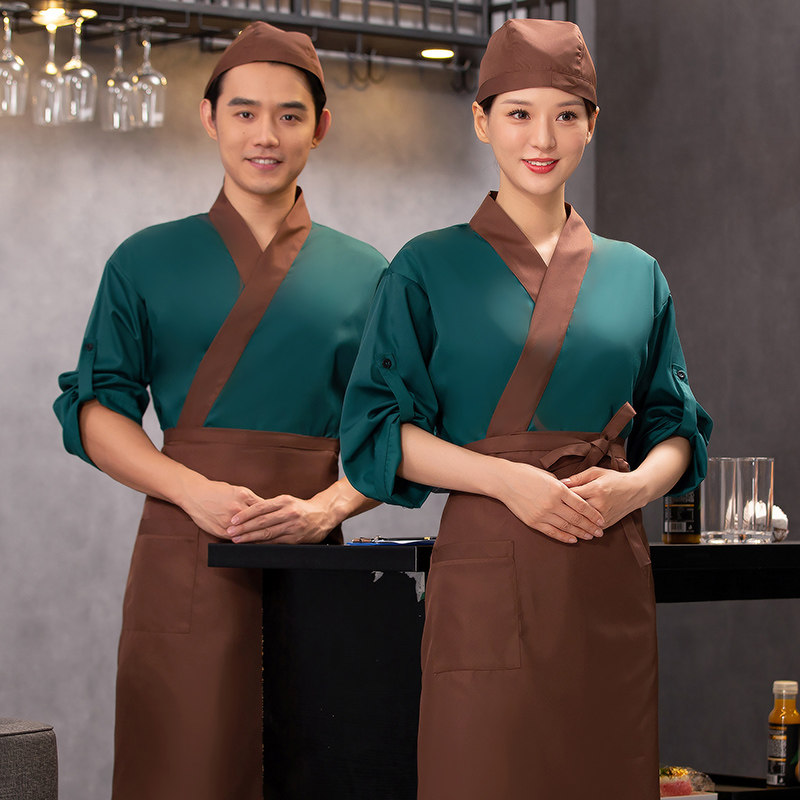 日式厨师工作服和服居酒屋日料寿司店服务员料理师傅衣服三件套装