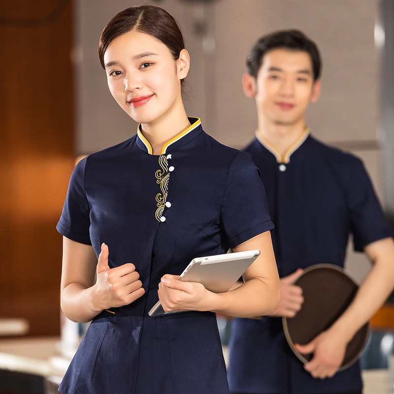 中国风服务员工作服短袖女中式饭厅酒店饭馆茶楼餐饮传统工装定制