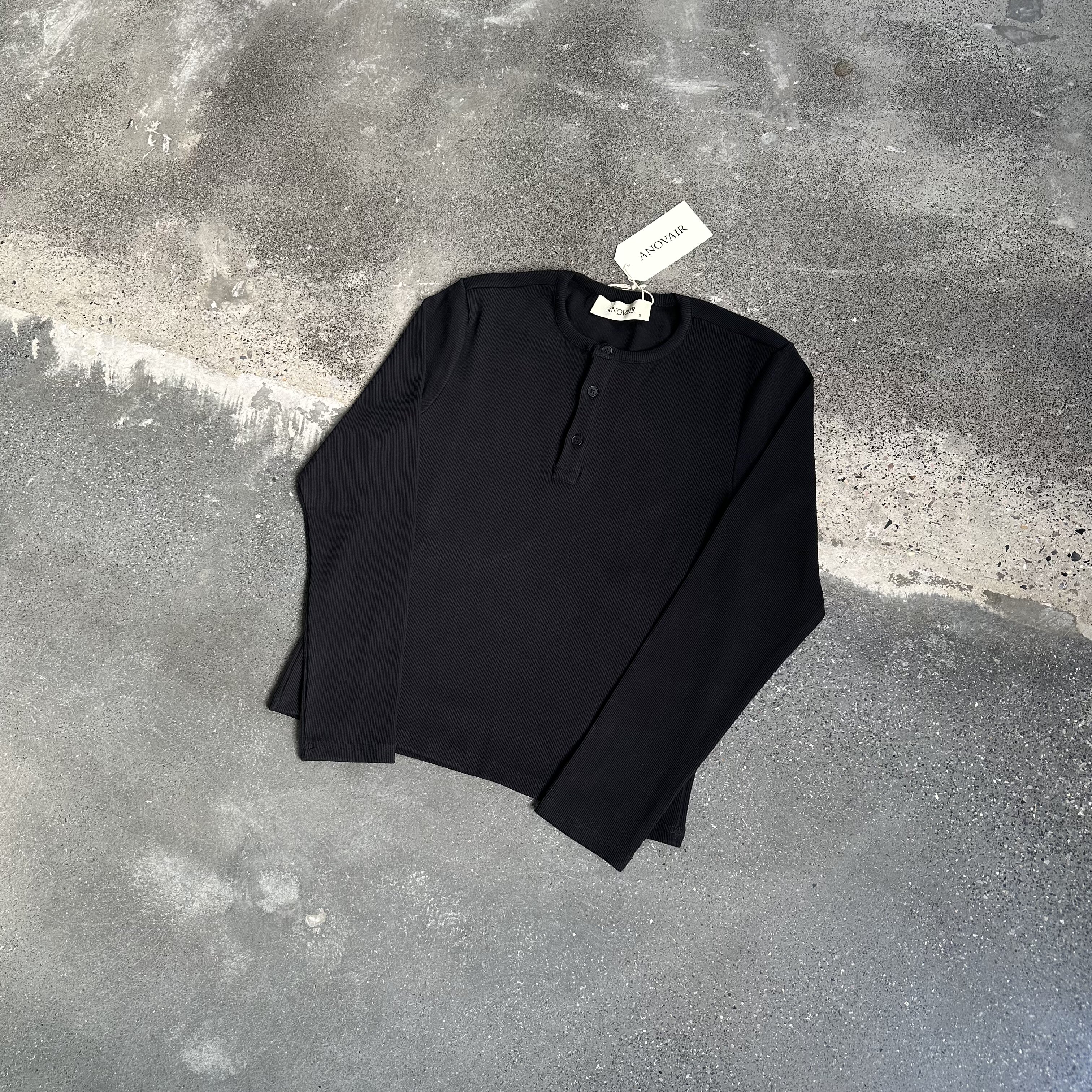 thumbnail for T-Anovai* Buttoned Collar Long-Sleeve T-shirt