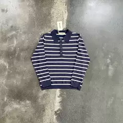 T-Anovai* Dark Blue Striped Polo Collar Sweater