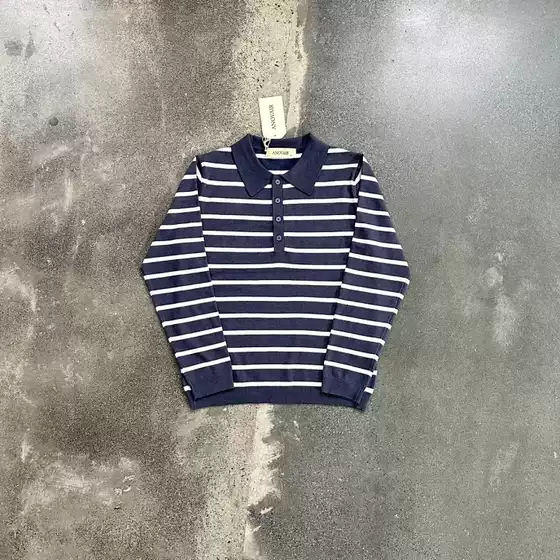 T-Anovai* Dark Blue Striped Polo Collar Sweater