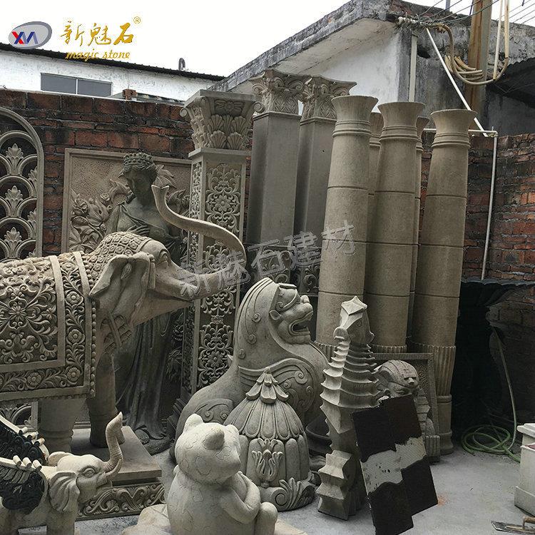 厂家供应砂岩雕塑埃及米黄柱子罗马柱欧式建筑GRC柱子别墅石雕柱