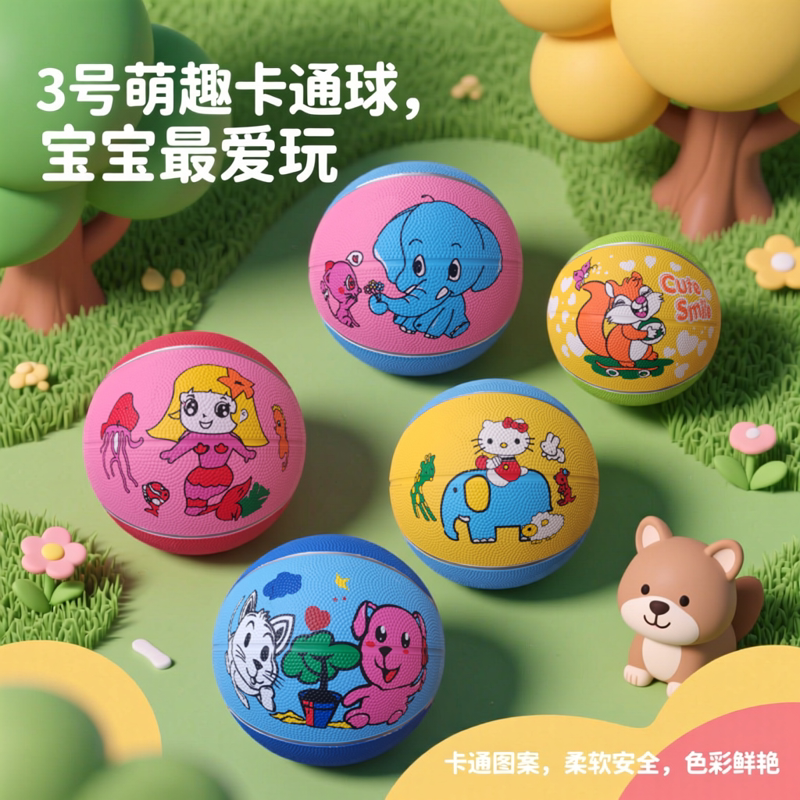 瑞克斯3号儿童卡通橡胶篮球图片