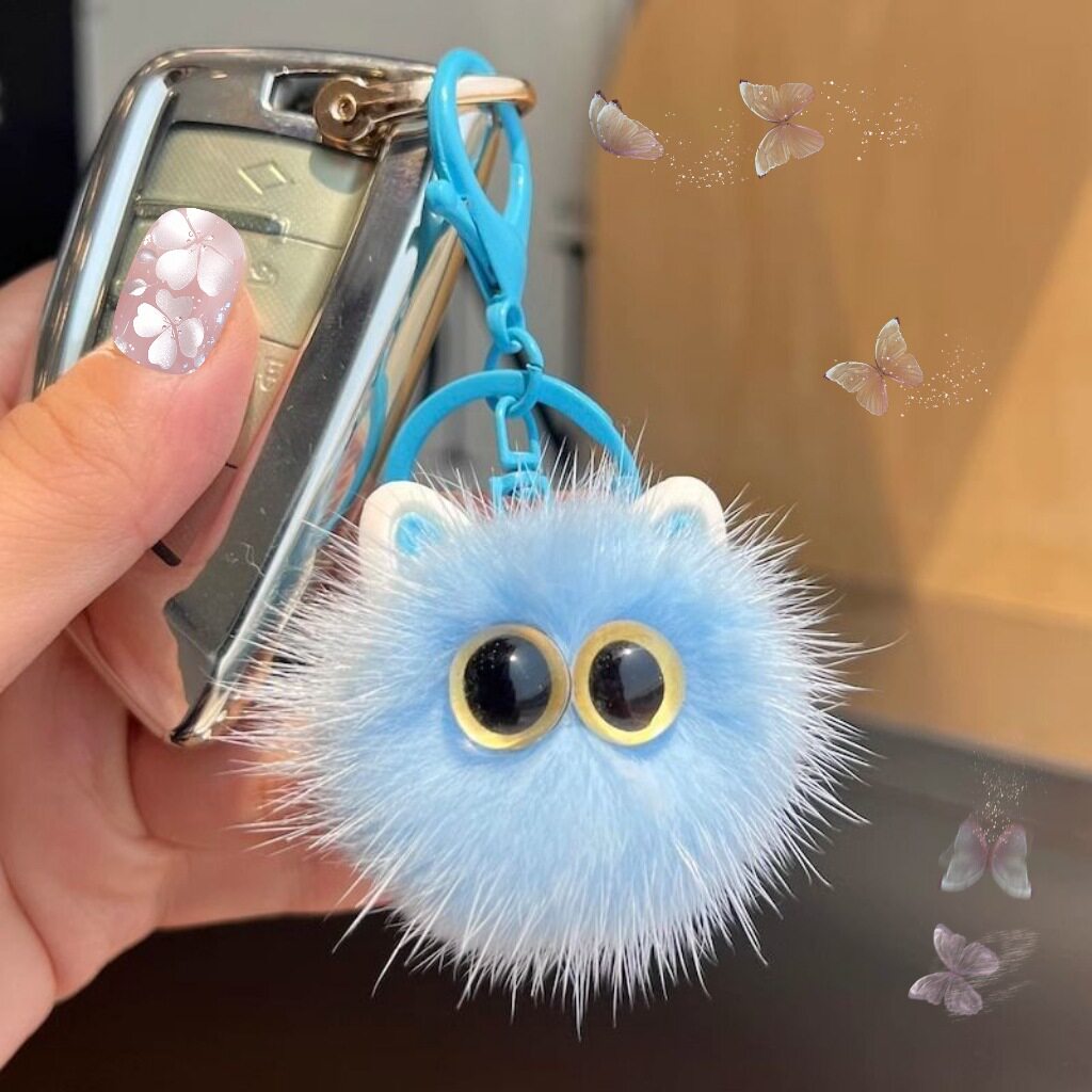 可爱小猫咪水貂毛小煤球汽车钥匙扣挂件ins毛绒球书包包挂饰礼物