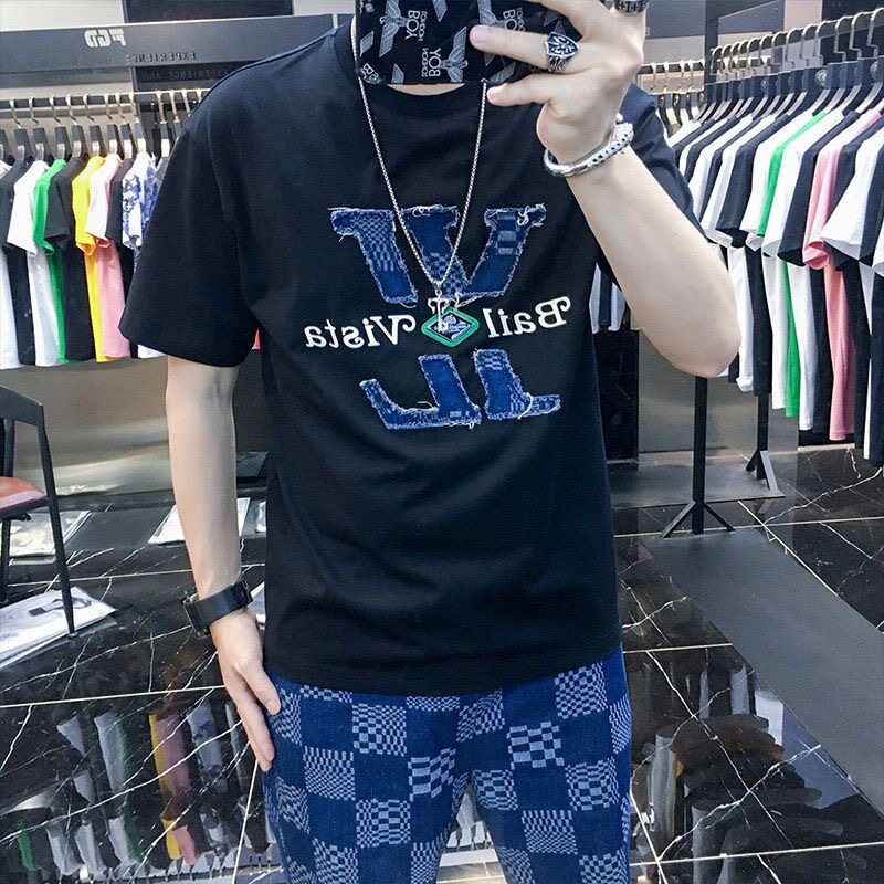 欧货夏季男套装个性印花T恤短裤潮流时尚宽松休闲运动轻奢两件套
