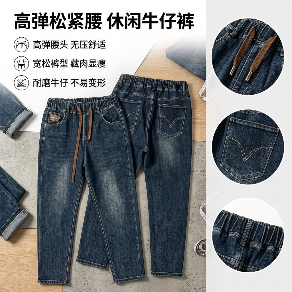 夏季薄款松紧腰女牛仔哈伦裤