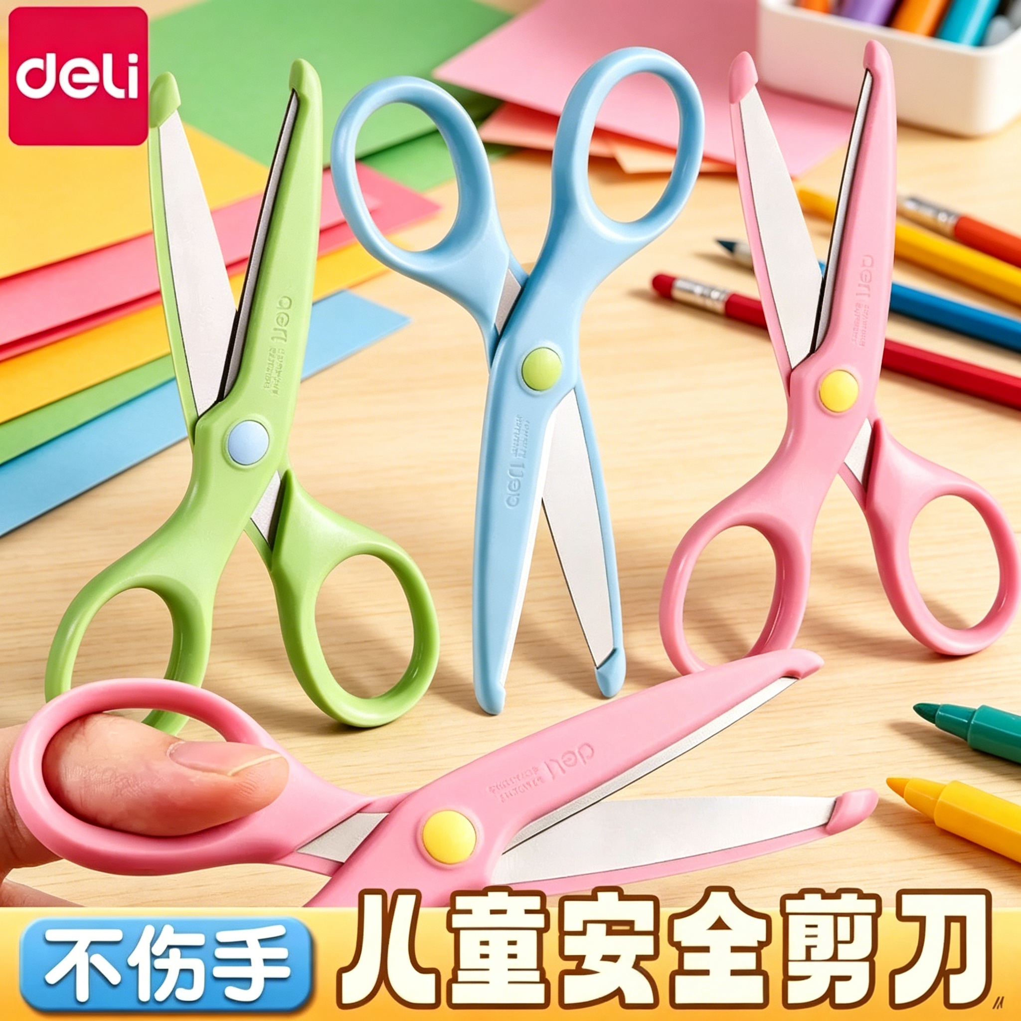 得力儿童手工剪刀安全学生幼儿园不伤手圆头小学生剪子剪纸美术专用diy折纸美工小剪刀小号便携式塑料剪刀