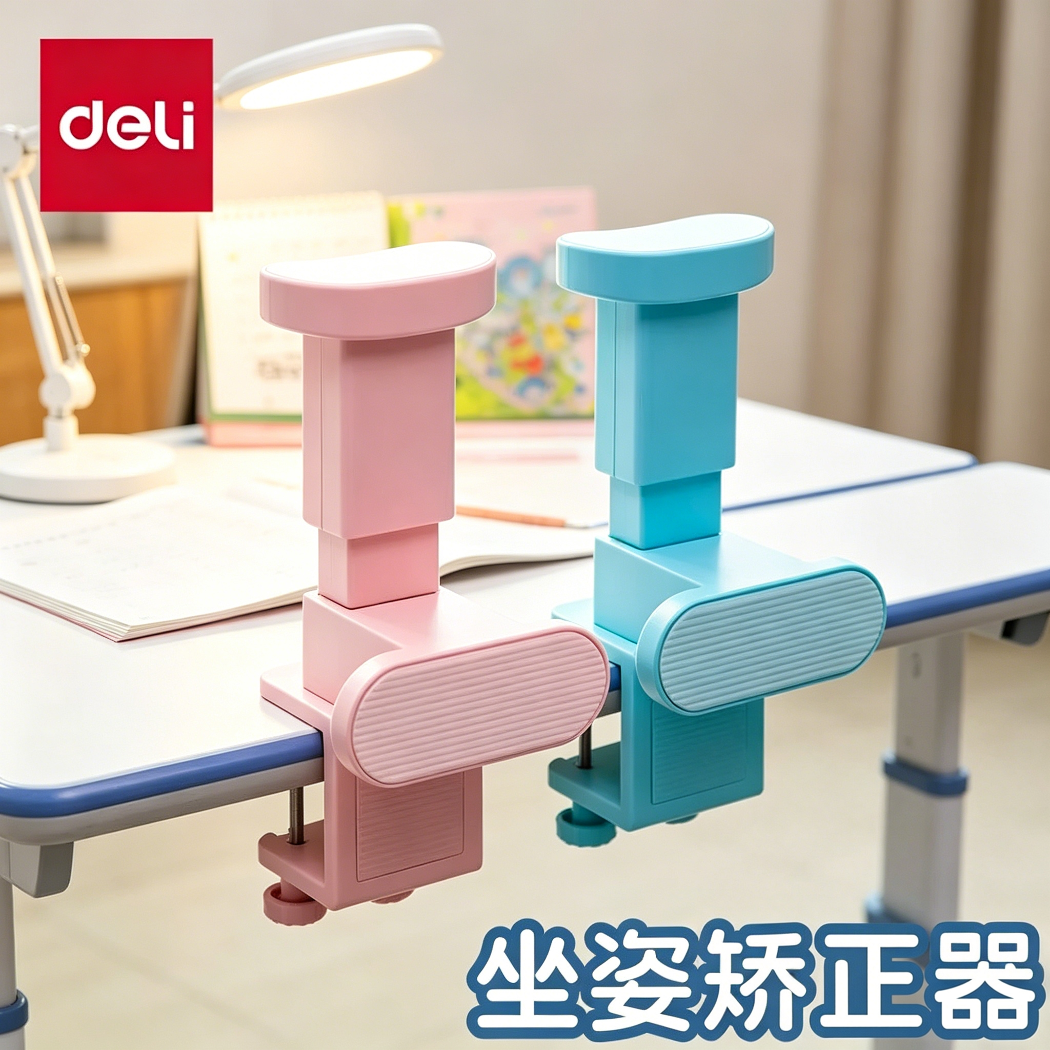 得力坐姿矫正器可升降训练器课桌书架学习工具坐直幼儿园托下巴正确规范自律背部颈托文具桌面deli