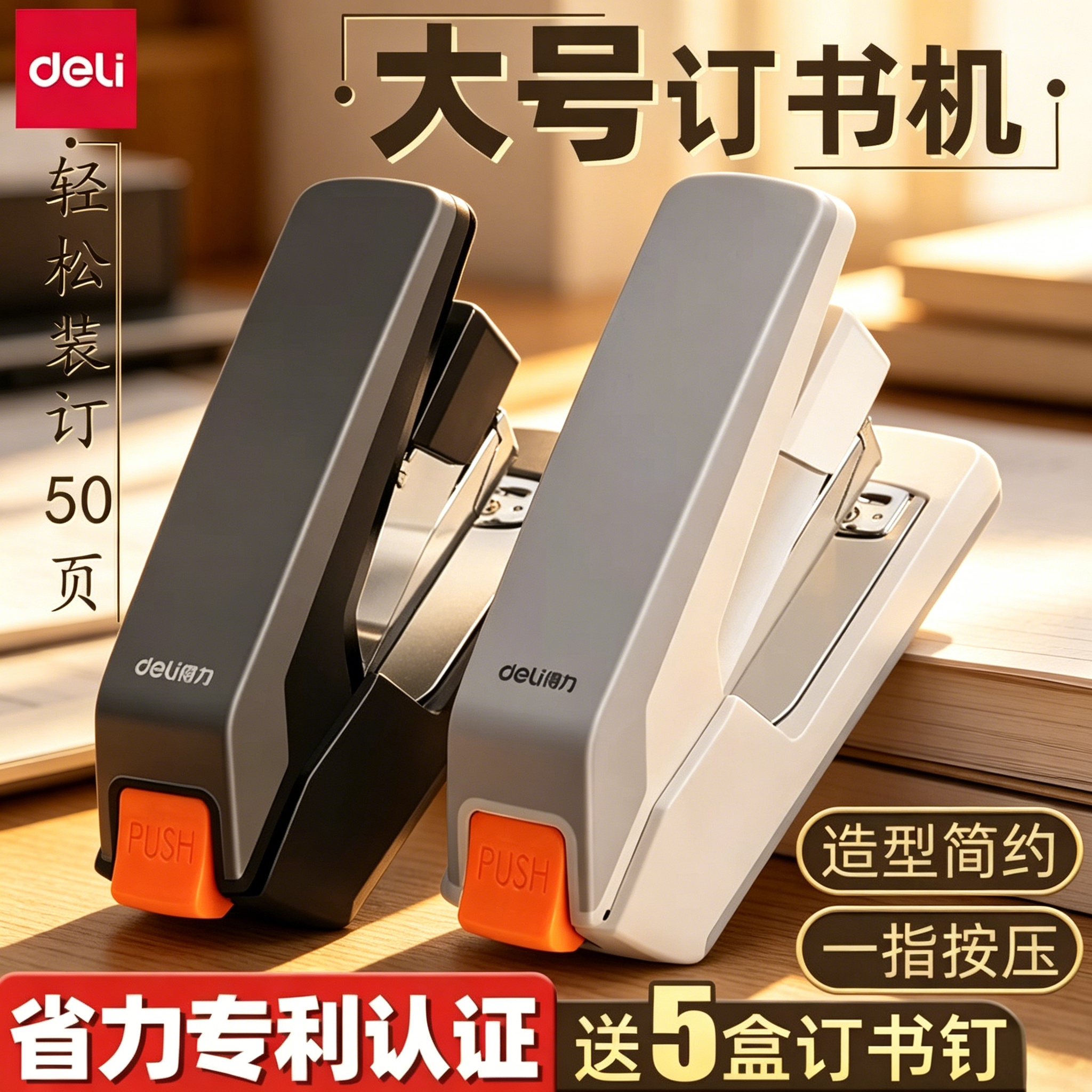 得力省力订书机办公用大号学生用中号可订50页订书器加厚型订厚书重型钉书机多功能订书器家用办公室装订用品