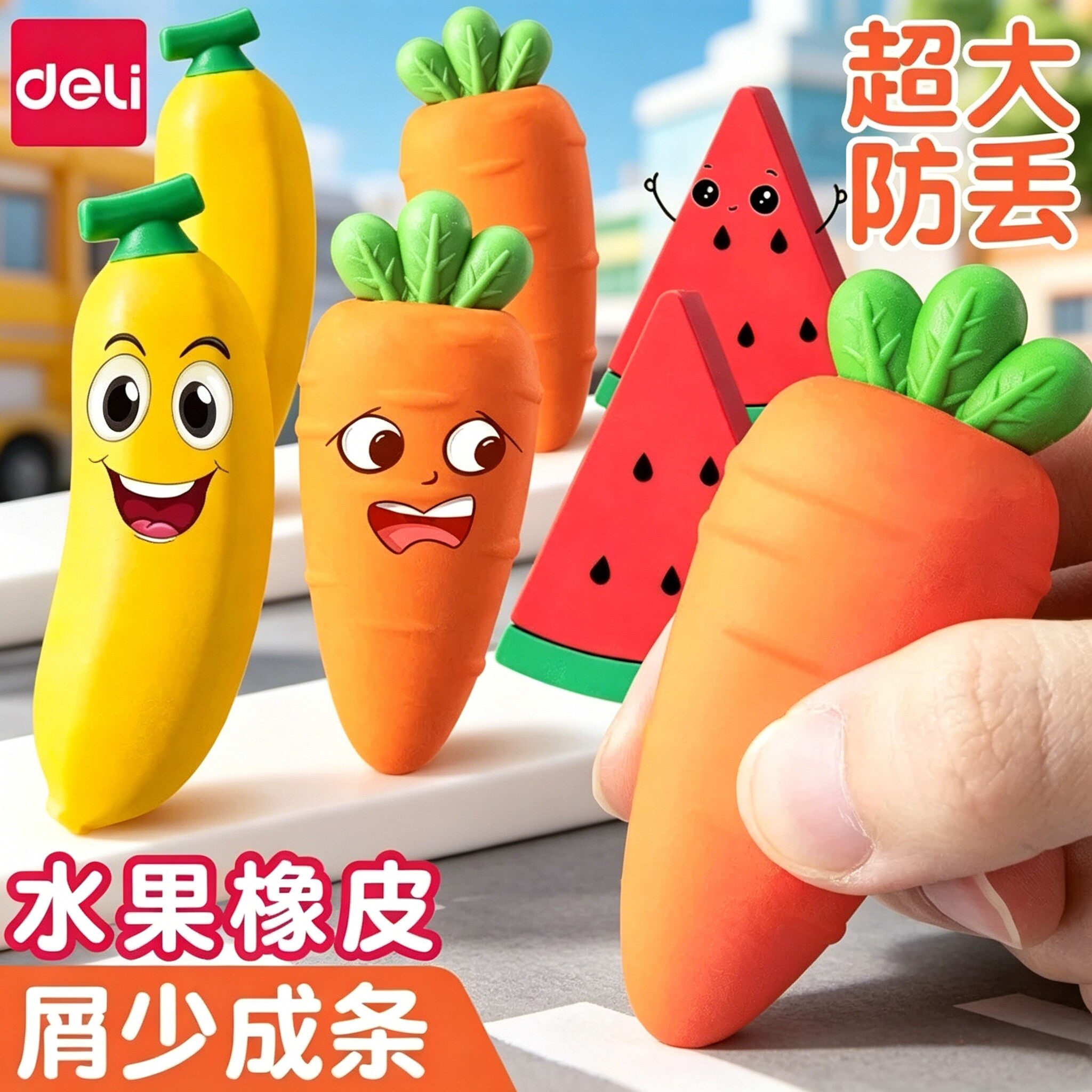 得力超大水果橡皮擦幼儿园小学生用橡皮擦创意卡通可爱大块胡萝卜少屑高颜值橡皮擦字成线超干净不易留痕