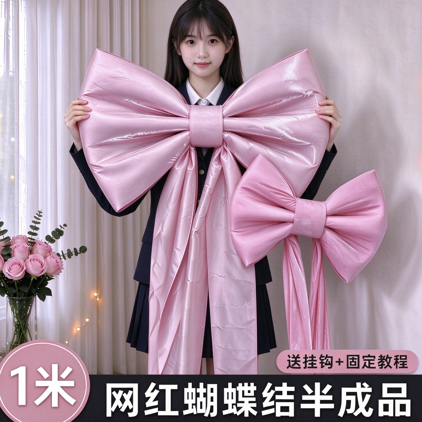 巨型水光缎蝴蝶结圣诞拍照道具