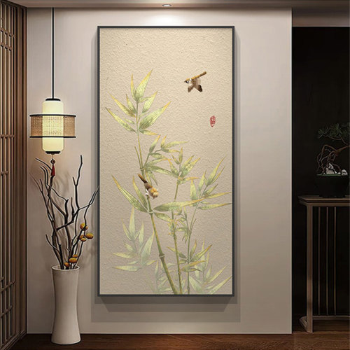 2023新款中式玄关竹子画墙面装饰画走廊过道壁画竹报平安客厅挂画
