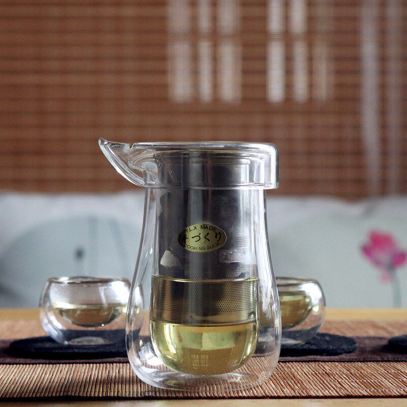 双层隔热玻璃泡茶壶耐热玻璃透明过滤花茶壶防烫手弧形双层红茶泡