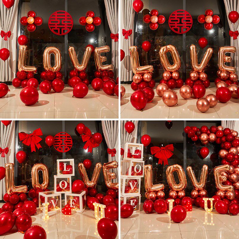 告白结婚卧室场景布置装饰婚房客厅婚礼婚庆求婚表白love字母气球