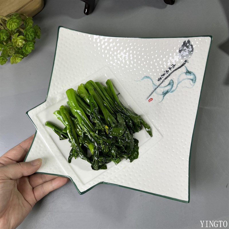 创意陶瓷餐具盘一支莲起航盘意境菜盘冷热摆台菜盘酒店餐厅家用盘