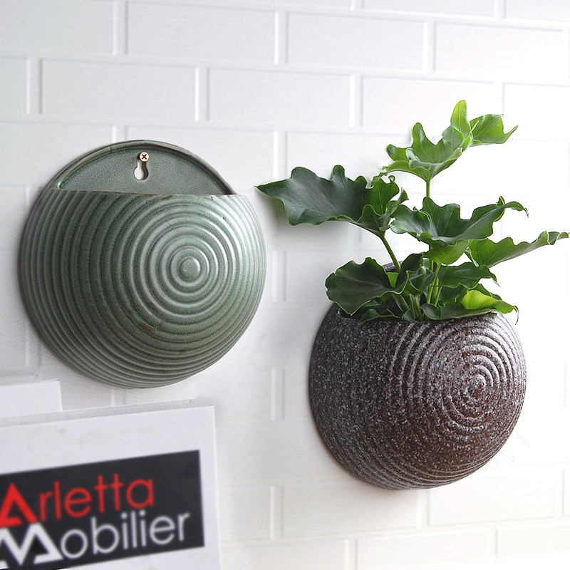 壁挂花盆创意陶瓷多肉花盆阳台垂吊绿萝铜钱草水培盆墙壁装饰花器