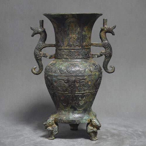 仿古青铜器双龙瓶铜瓶投壶工艺品摆件家居装饰复古博古架玄关