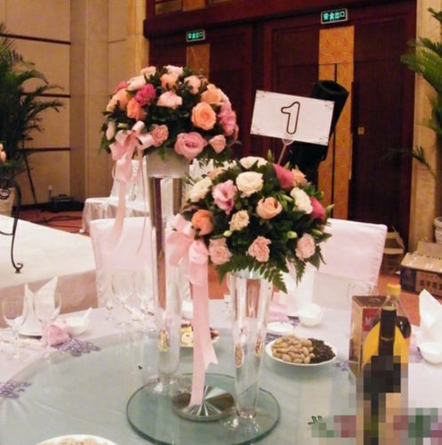 透明玻璃花瓶婚庆路引装饰酒店软装 羽毛桌花瓶花球锥形高脚杯