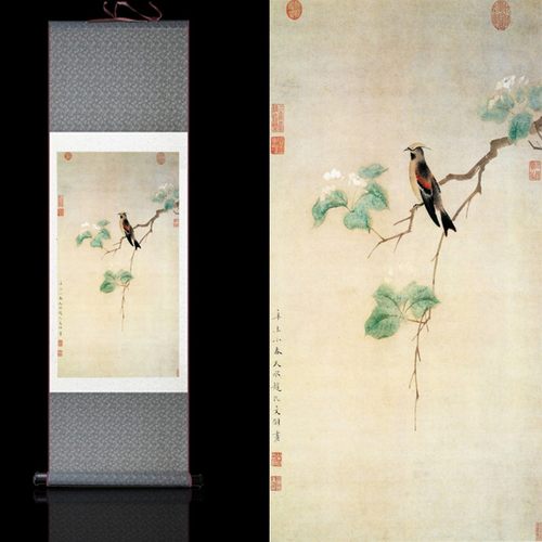 喜上枝头花鸟古韵茶室挂轴走廊装饰古典挂画书房办公室卷轴壁画