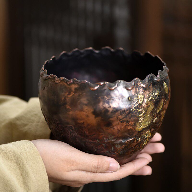 风谷山房手工复古铜茶洗茶水缸水盂笔洗茶渣桶建水洗水盂功夫茶道