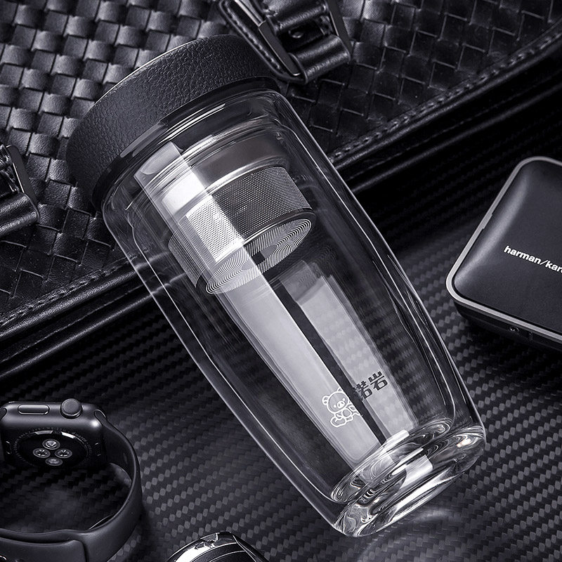 诺岩双层玻璃杯便携水杯子创意带盖滤网办公随手杯耐热车载泡茶