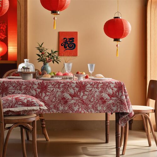 节日装饰桌布红色新年喜庆法式复古氛围感长方形茶几桌布结婚喜庆
