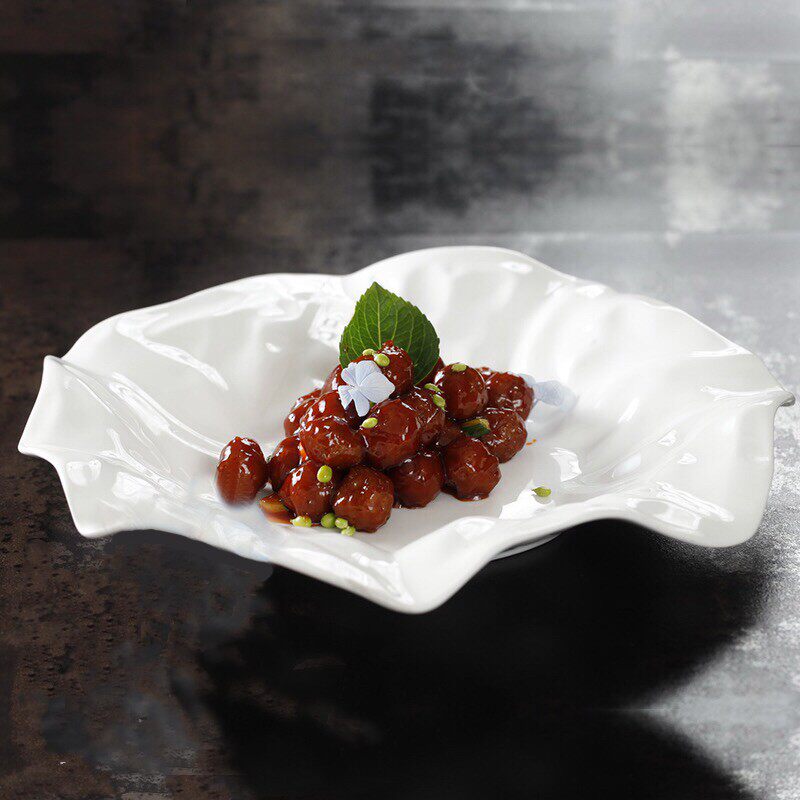 会所凉菜盘大董意境菜个性褶皱盘料理融合菜私房热菜小炒创意餐具