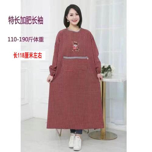 加厚围裙老棉粗布长款女厨房罩衣干活衣服有袖围腰加加大