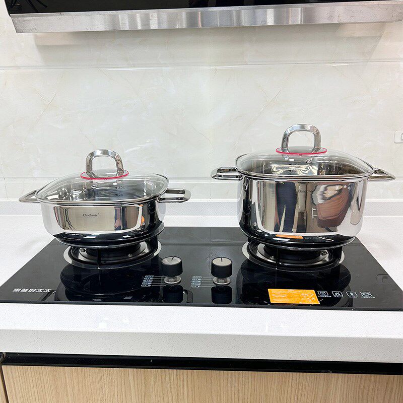 方形罕见18/10不锈钢加厚汤锅家用双耳炖煮锅煲汤火锅3.5L/6L