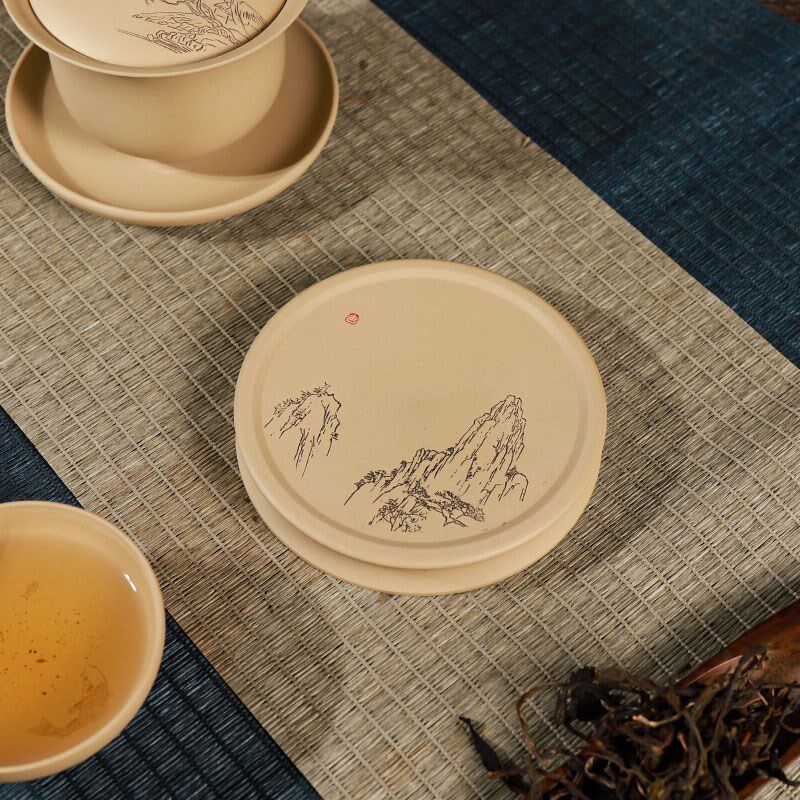 云南建水紫陶壶承白泥壶杯垫摆件迷你干泡台盖碗茶承非紫砂青花