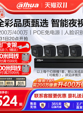 大华监控设备高清摄像头套装家用智能全彩夜视防水商用poe监视器