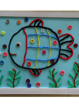 天下第香手工DIY毛线画黏贴画DIY材料包毛线画扣子画肥鱼带相框
