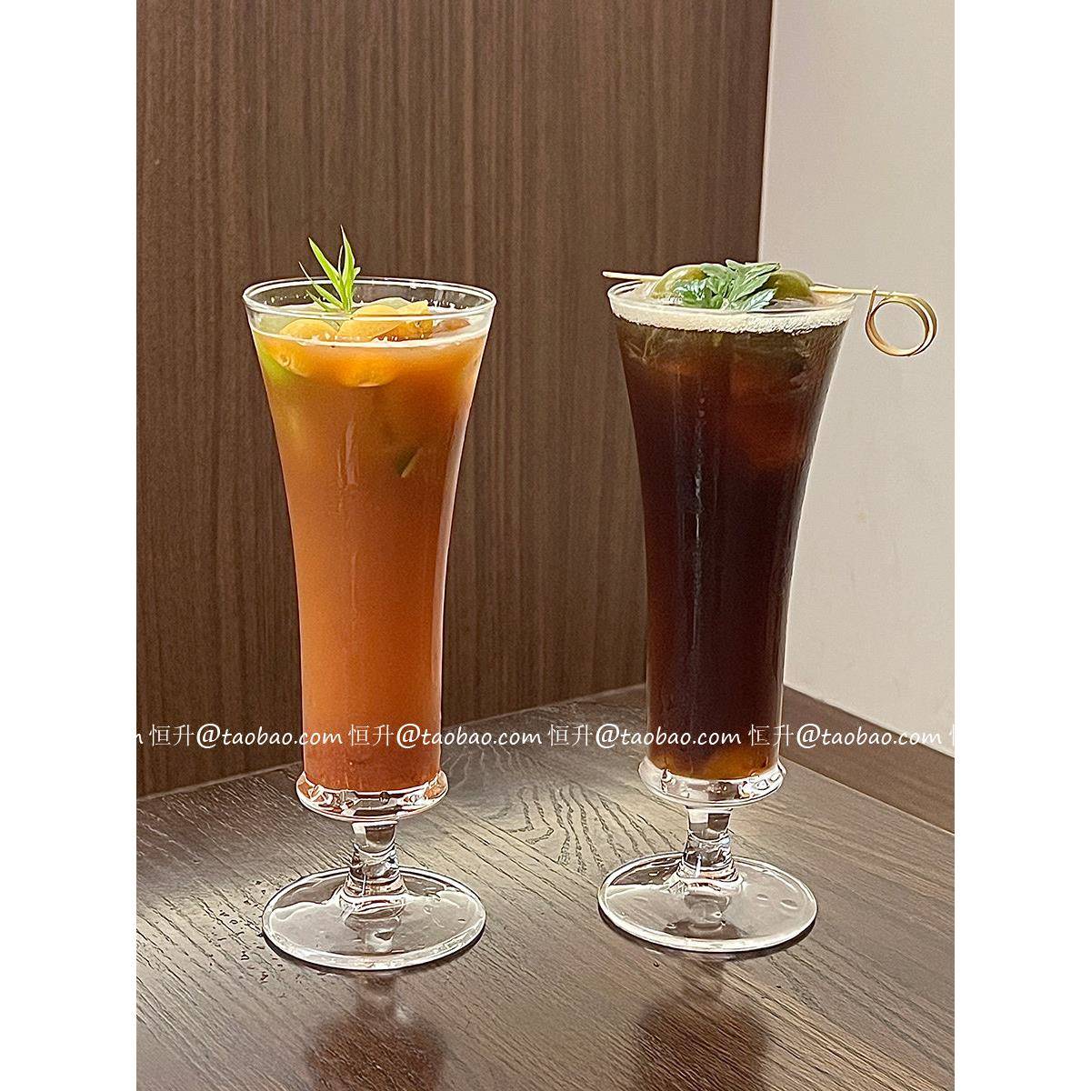 创意收腰果汁柠檬茶大容量杯子冷饮奶茶杯奶昔饮品玻璃杯矮脚杯图片