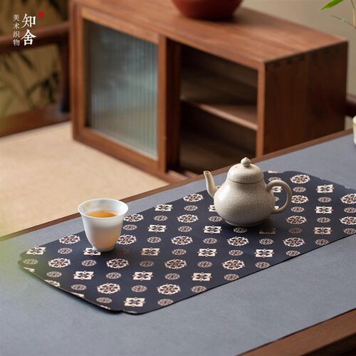 四瓣花菱纹织锦茶席高端中式复古双面干泡席喝茶茶垫布垫茶道配件
