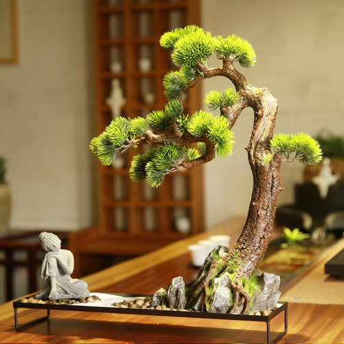 仿真迎客松组合盆景摆件室内假树绿植中式枯山水微景观造景装饰品