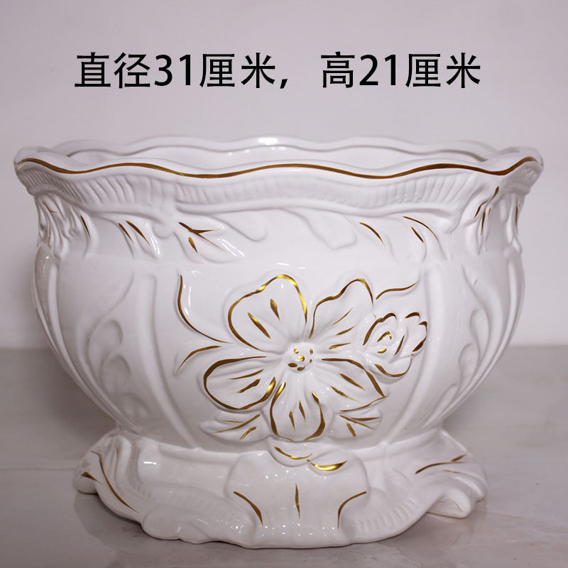 特大号欧式大象图案米白陶瓷花盆身印花多肉花卉镂空蝴蝶兰桌面