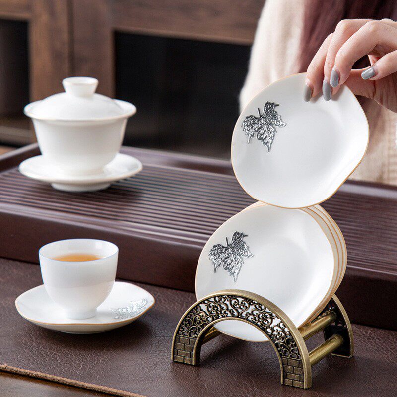晟窑黑陶杯垫粗陶功夫茶具杯子隔热垫创意茶杯托垫带架子茶道配件