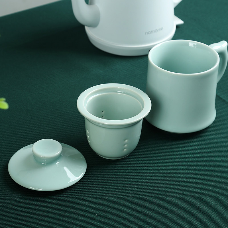 陶瓷茶水分离杯过滤杯子青瓷高档个人杯办公室茶杯男汝窑水杯茶具