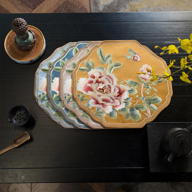 中式布艺餐垫隔热防水防滑YG18防油家用高档餐桌茶杯子垫盘子碗垫