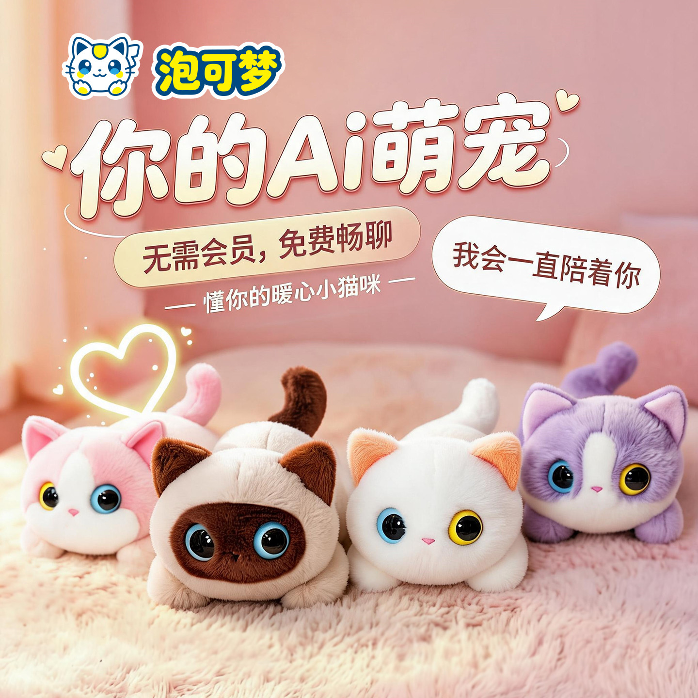 泡可梦AI猫咪宠物智能机器人精灵AI毛绒玩具情感陪伴豆包公仔玩偶