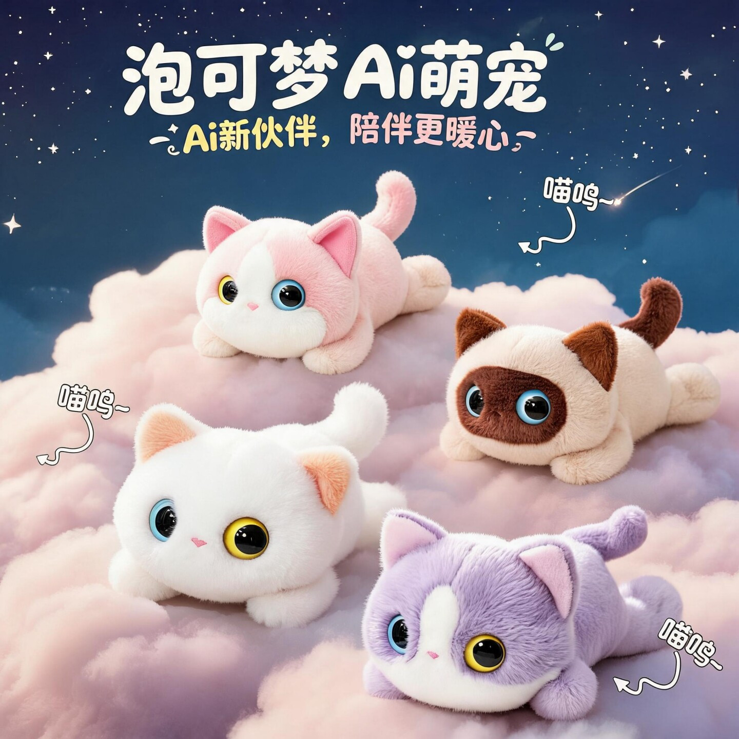 泡可梦AI猫咪智能机器人AI毛绒玩具宠物精灵情感陪伴豆包公仔玩偶