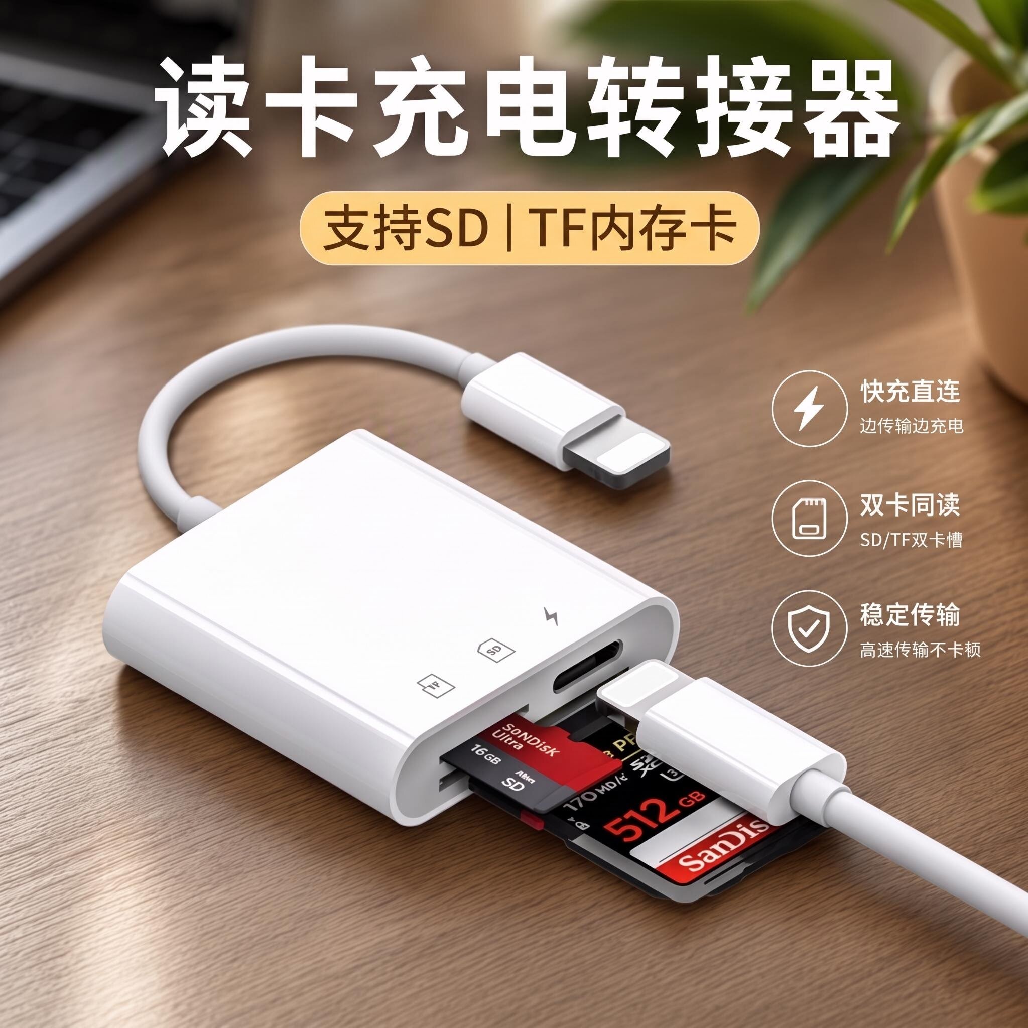 碧澜陆三合一SD卡TF内存卡读卡器适用苹果iPad华为Type-C手机平板充电转换器OTG多合一USB3.0接U盘键鼠外设