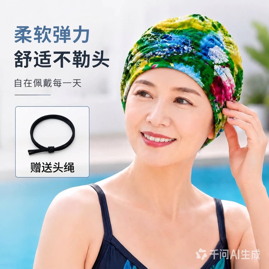加大长发泳帽，不勒头大头围泳帽