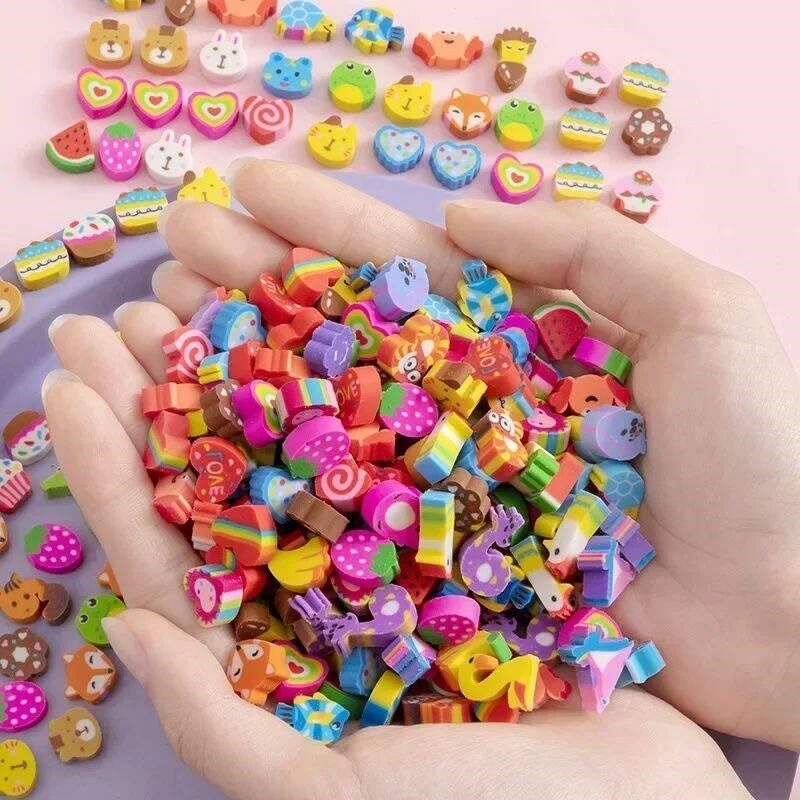 50pcs/bag Cute Fruits Animals Erasers Mini Rubber Erasers fo